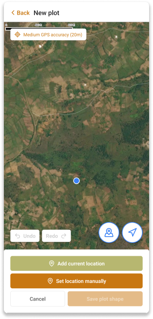 Adjust plot location screen of INATrace Mobile App