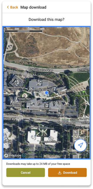 Offline map download area selection