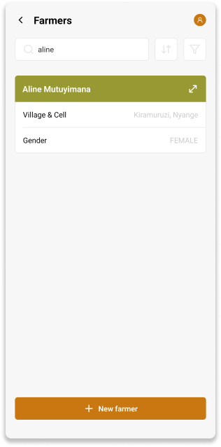 Bildschirm mit der Landwirtsuche in der INATrace Mobile App