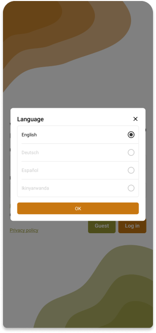 Sprachänderungsseite der INATrace Mobile App