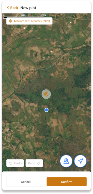 Ecran yo guhitamo aho ubutaka buherereye muri INATrace Mobile App